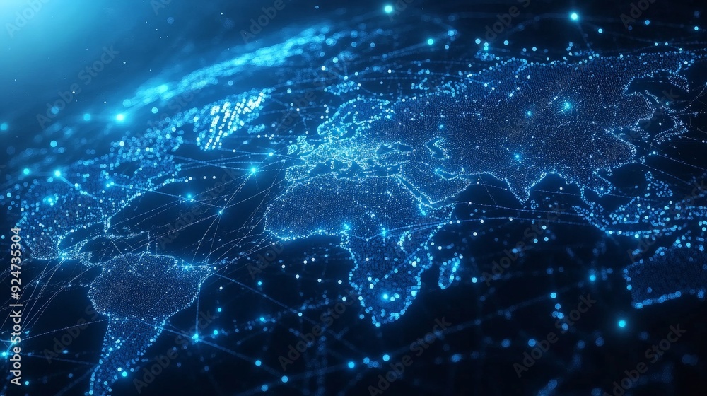 Digital Global Network Map in Cool Blue Tones Digital Global Network Map in Cool Blue Tones