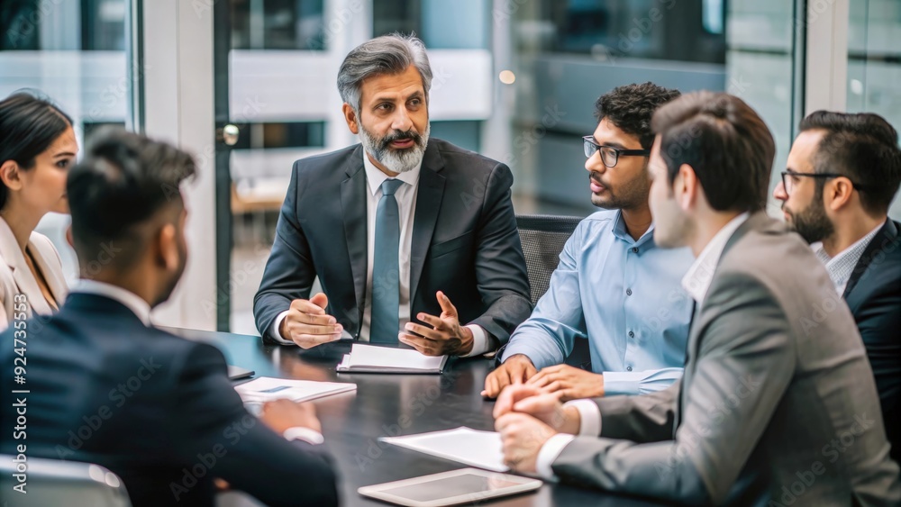 Indian CEO Leading Strategy Session - Indian CEO leading a strategy session with top executives, demonstrating high-level management and strategic vision.
