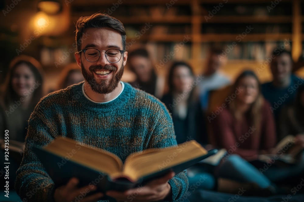 Fototapeta premium Christian Preacher Leads Bible Study With Friends, Spreading Faith, Generative AI