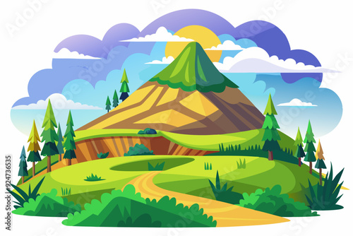 Mountain Landscape with Winding Path and Forest