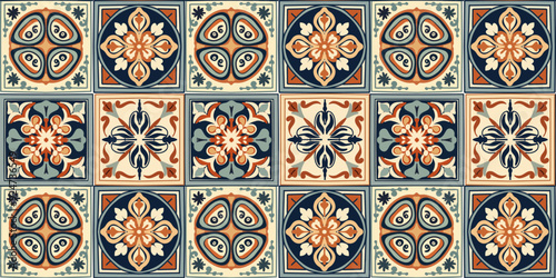 Portugal Lisabon Azulejos ornament texture design, moroccan arabesque style square shape ceramic tile, vector seamless pattern