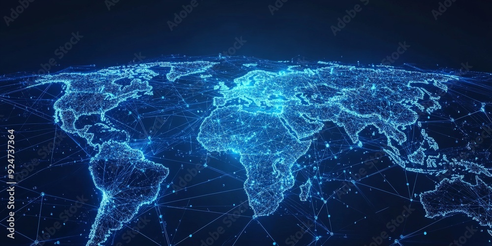 Digital Global Network Map in Cool Blue Tones Digital Global Network Map in Cool Blue Tones