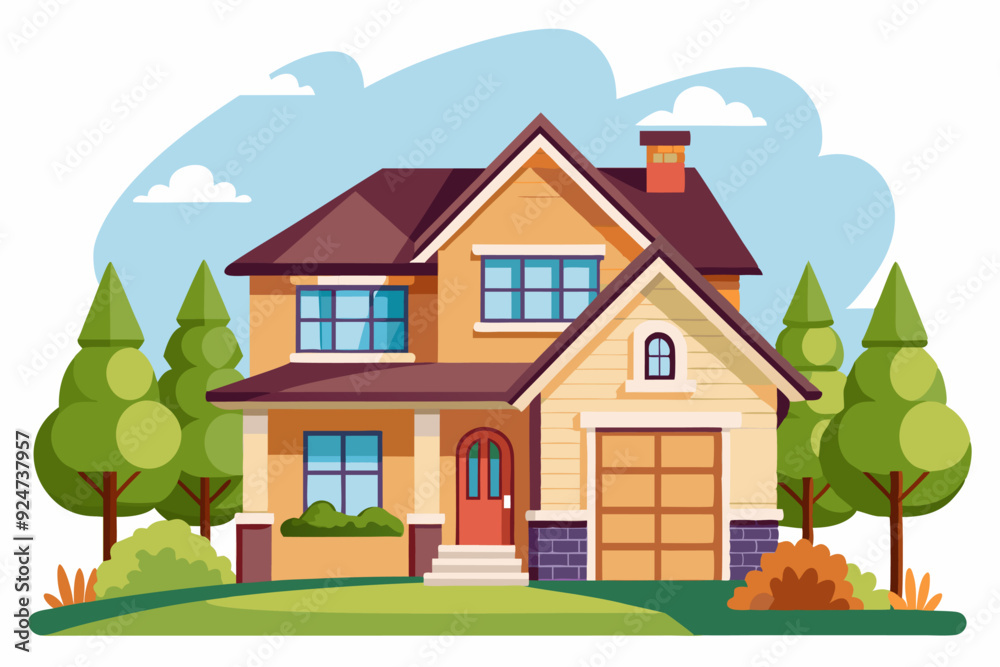 Two-Story House with Garage and Front Yard Two-Story House with Garage and Front Yard