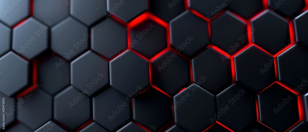 A striking black hexagonal pattern with vibrant red accents, perfect for technology and modern design themes.