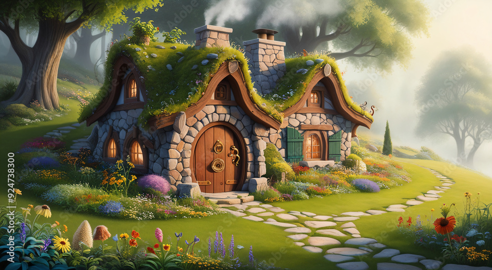 Obraz premium Beautiful illustrations and details of unique dwarf houses, AI generated