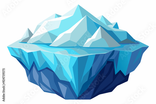 A 3D Illustration of a Blue and White Iceberg with a Water-Filled Crevice