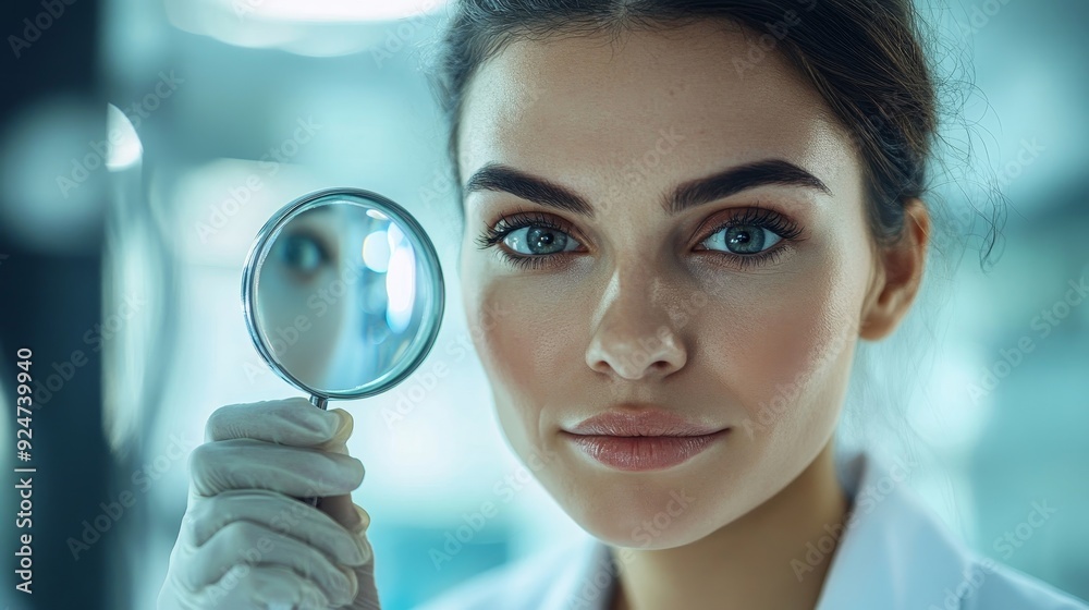 Dermatologist using magnifying glass to investigate rosacea skin problem, Generative AI Dermatologist using magnifying glass to investigate rosacea skin problem, Generative AI