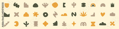 Abstract form set. Geometric minimal shape. Modern contemporary vector set. Scribble bizarre boho figures.