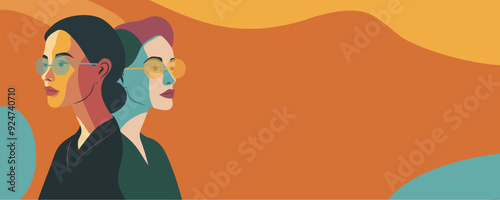 Vector abstract illustration for Feminism Day, Women's Day, different women standing together. Women's day, concept of movement for gender equality and women's rights, for website, banner, poster