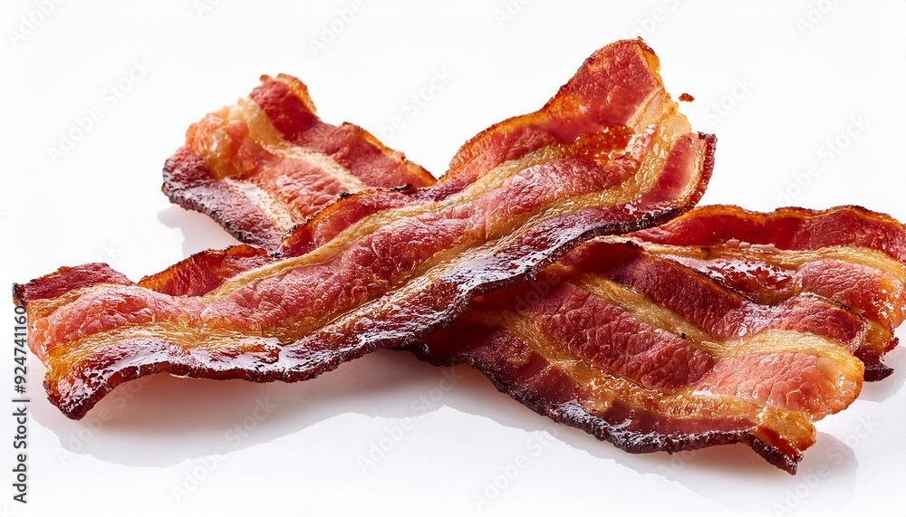 Crispy Fried Bacon Isolated on White Backgroun Crispy Fried Bacon Isolated on White Backgroun