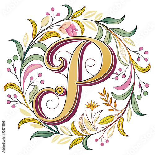 elegant monogram with letter p lettering