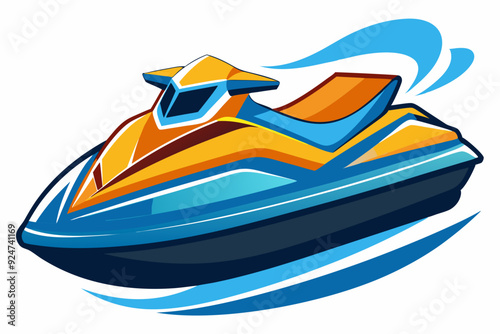 Orange and Blue Jet Ski Illustration with Waves