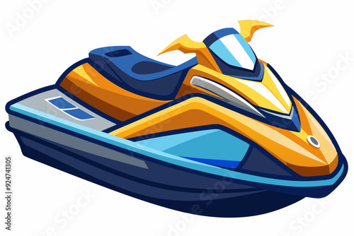 Cartoon illustration of an orange and blue jet ski