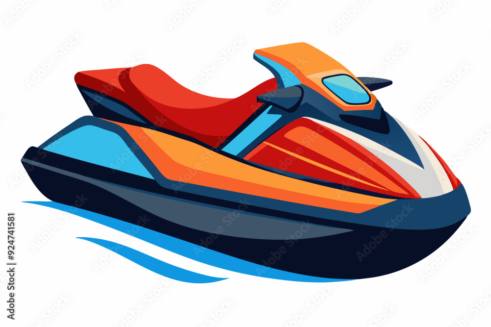 Naklejka premium Orange and Blue Jet Ski with White Background