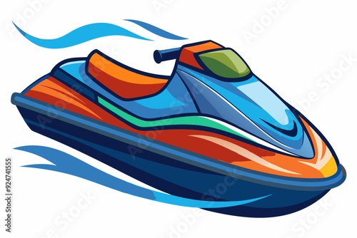 Cartoon Illustration of a Blue and Orange Jet Ski with Water Splashes