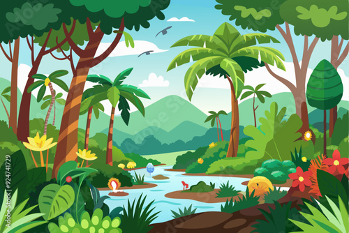 Wallpaper Mural Lush Tropical Rainforest Landscape with Winding River Torontodigital.ca