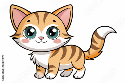 Cartoon Illustration of a Cute, Orange Tabby Cat with Big Eyes