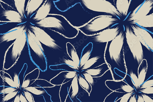 A Simple textile tropical bicolor flower and leaves miniprint animal geometric textile design of vector, illustrastion