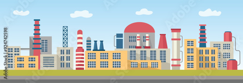 Factory landscape illustration. Industrial vector stock. Industrialization illustration. Industrial area. Manufacture vector art.