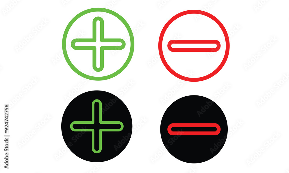 Obraz premium plus and minus icons set in green and red color. Calculator icon, you can use for commercial. 