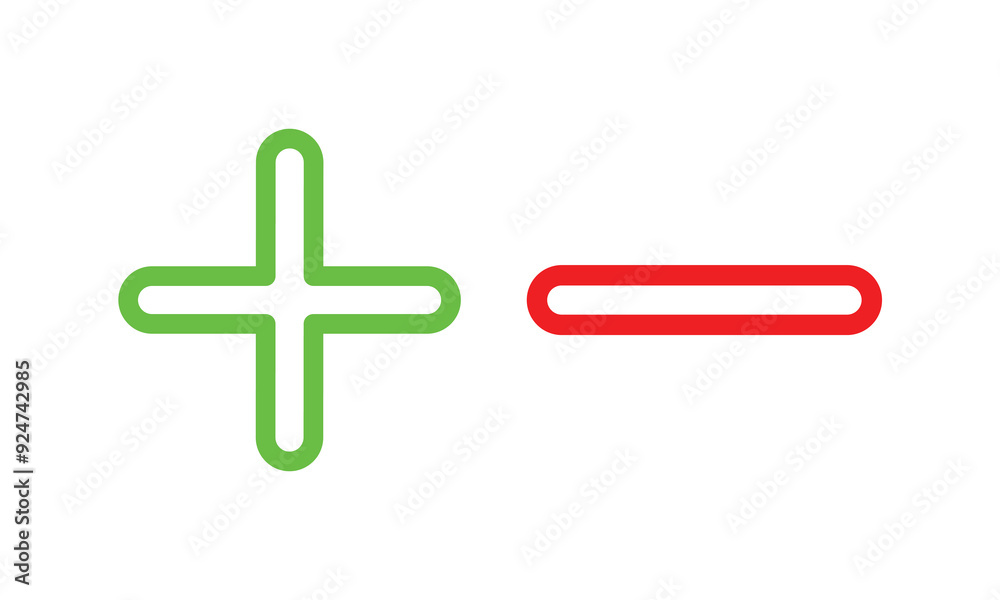 set of plus and minus symbols in circular and square shapes, positive and negative signs, vector black and white icons, geometric symbols for math, web, and UI design elements set of plus and minus symbols in circular and square shapes, positive and negative signs, vector black and white icons, geometric symbols for math, web, and UI design elements