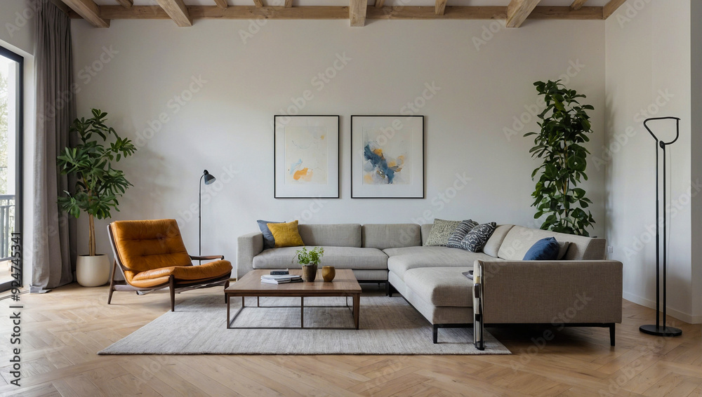 Inside, the living room is neat and bright with plush chairs.AI generated Inside, the living room is neat and bright with plush chairs.AI generated