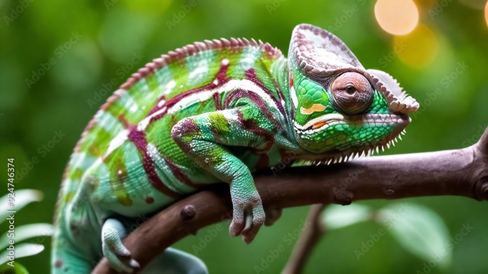 Obraz premium chameleon on branch, side view closeup