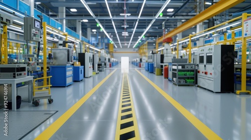 A modern, high-tech manufacturing factory with clean lines and advanced machinery, ready for production and industrial operations.