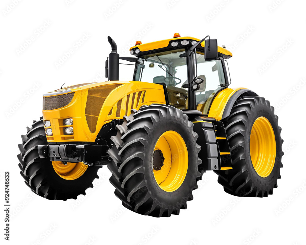 A vibrant yellow tractor showcasing modern design, ideal for farming and agricultural operations in rural landscapes. A vibrant yellow tractor showcasing modern design, ideal for farming and agricultural operations in rural landscapes.