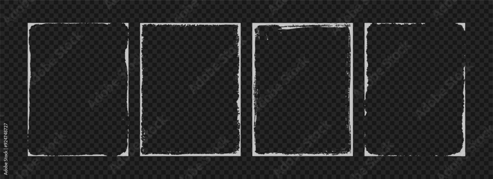 Grunge photo frame template collection. Rectangular old rough edge effect border for picture overlay