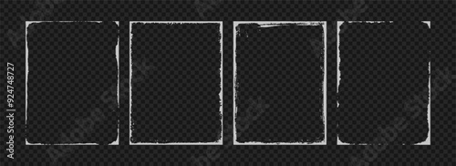 Grunge photo frame template collection. Rectangular old rough edge effect border for picture overlay