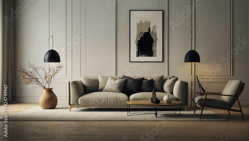 Default Minimalist living room with sofa Scandinavian interior 3. AI generated