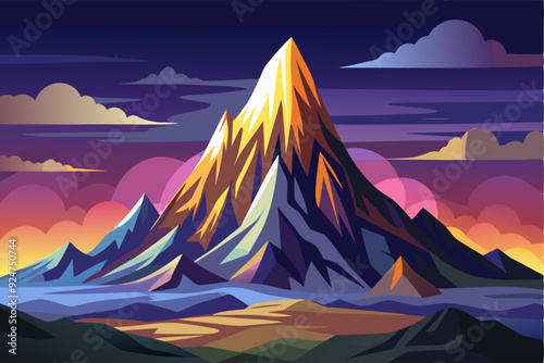 Majestic Mountain Peak at Sunset with Clouds