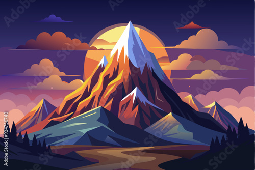 A Majestic Mountain Peak at Sunset with Snow-Capped Summit