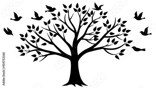 Minimalist Tree and Birds Illustration - High-Resolution Vector