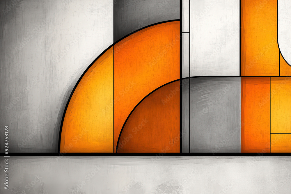 Abstract Geometric Art with Bold Orange and Gray Design