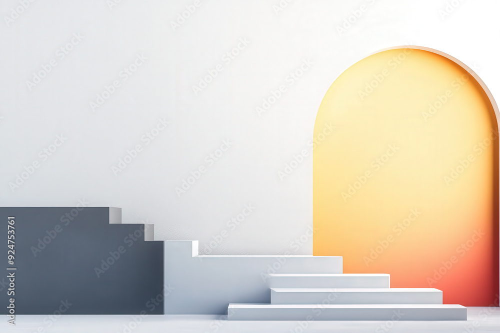 Minimalist Staircase Leading to Warmly Lit Archway