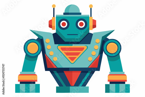 Retro-style Robot with Yellow and Red Accents