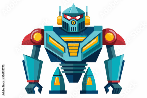 Cartoon robot with red and yellow details, standing upright