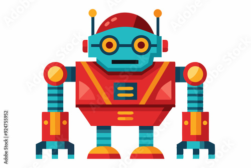 Cartoon Robot with Red Body, Blue Head, and Yellow Accents