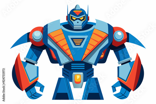 Cartoon Robot with Red and Blue Armor