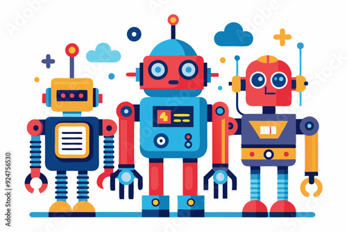 Three Cartoon Robots Standing Together