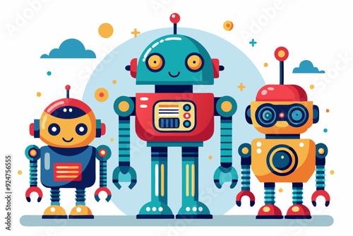 Three Friendly Robots Standing Together