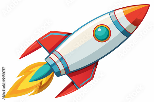 Cartoon Rocket Ship With Yellow Flames