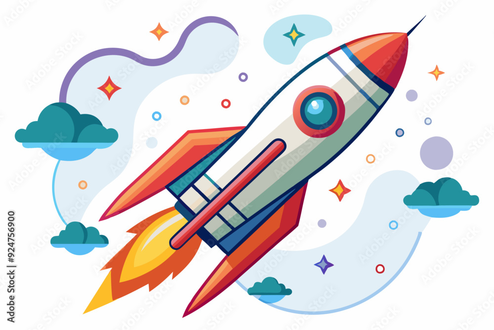 A Cartoon Rocket Ship Taking Off in Space A Cartoon Rocket Ship Taking Off in Space