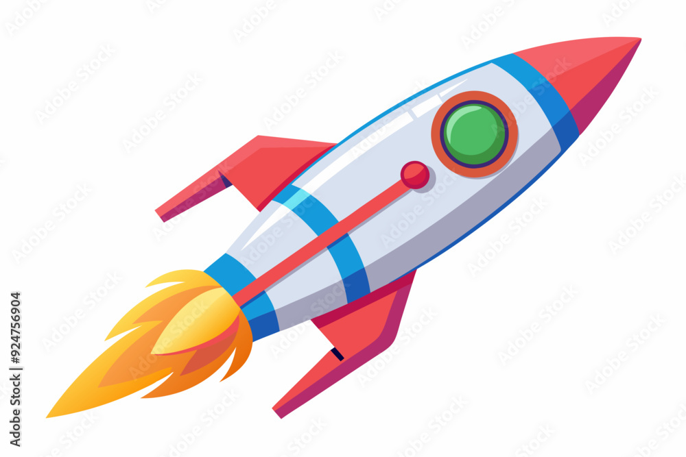 Cartoon Illustration of a Red and White Rocket Ship with a Blue Flame Cartoon Illustration of a Red and White Rocket Ship with a Blue Flame