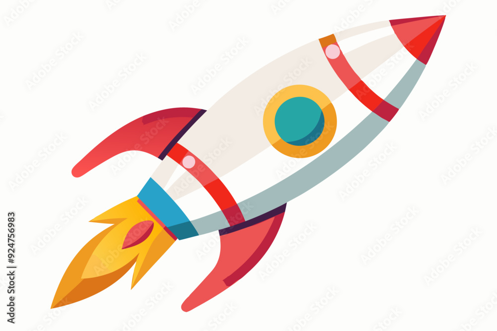 Colorful Cartoon Rocket with Flame Trail Colorful Cartoon Rocket with Flame Trail
