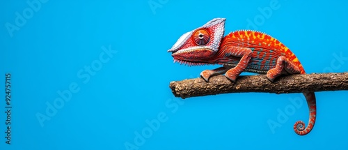 Vibrant chameleon on a branch, color morphing mid-change, focus on texture and details, Lizard, color adaptation photo
