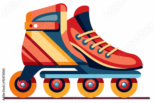 Colorful Roller Skate with Four Wheels and Red Boot