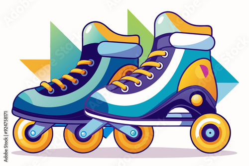 A Pair of Colorful Roller Skates with Yellow Wheels